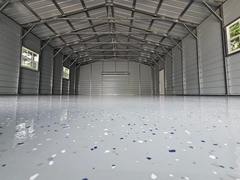 UV stable protective top coat applied to epoxy flooring