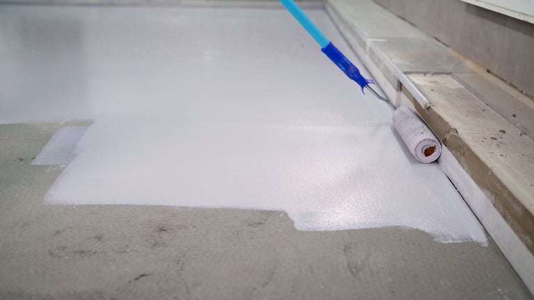 Applying epoxy primer coating to prepared concrete floor
